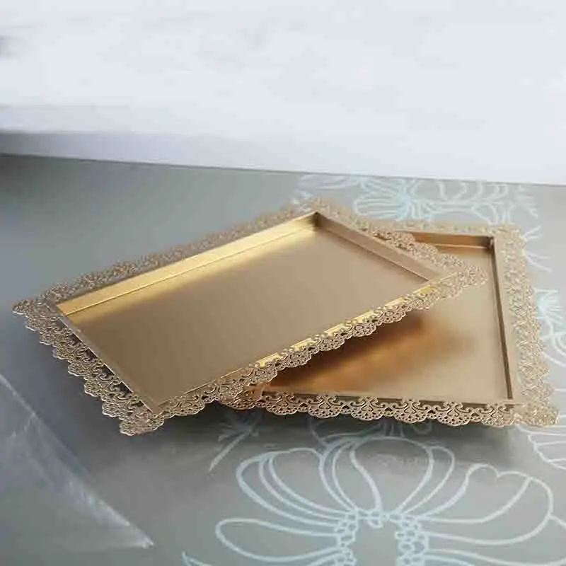 

10pcs Gold rectangle cake tray stand wedding dessert lace edge plate 26*36 cm cake accessory party decoration