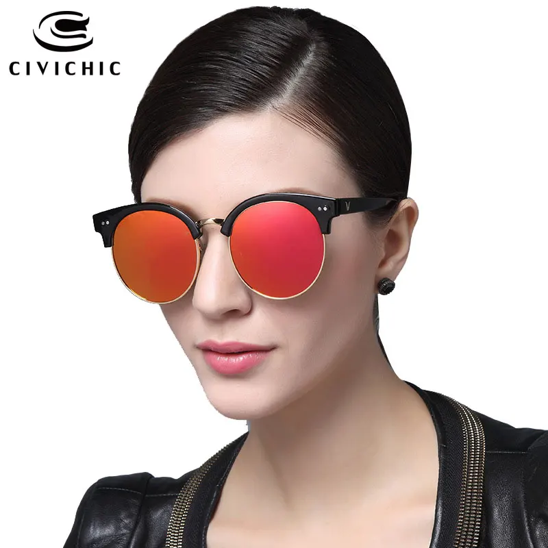 

CIVICHIC Hot Fashion Woman High Grade Sunglasses Colorful Mirror Glasses Classic Round Eyewear Oculos De Sol Driving Gafas E130