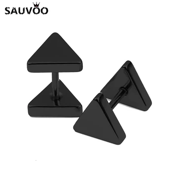 

Sauvoo Gold Silver Black Color Stainless Steel Geometric Triangle Stud Earring Man Male Punk Rock Ear Jewelry Christmas Gifts