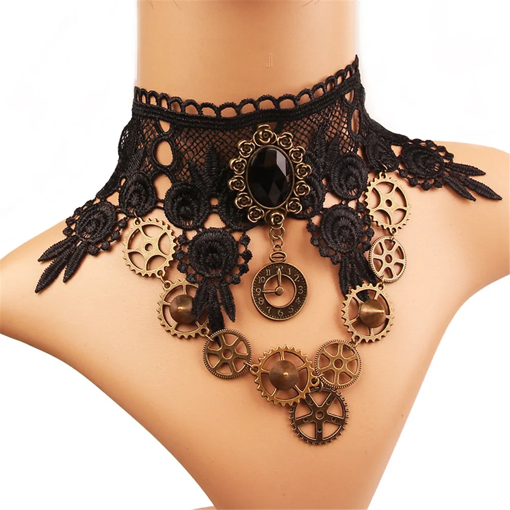 

Cosplay medieval retro steam gothic court mechanical necklace queen princess dress accessories gift halloween costume