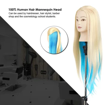 

27in Mannequin Head Blue+Gold Hairdressing Training Head Hair Braiding Styling Practice Dummy Head Model With Clamp