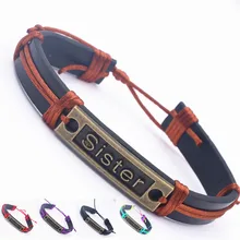 Бронзовые Подвески с квадратной полоской и буквенным принтом ручной работы, модный семейный Рождественский подарок, лучшие друзья, кожаные идентификационные браслеты