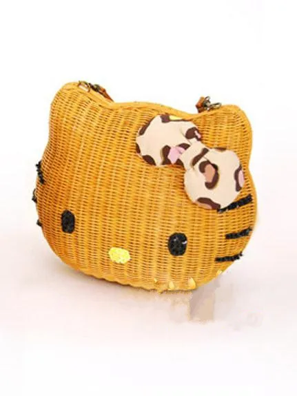 Hello Kitty Женские сумки из ротанга Соломенная пляжная сумка 3 размера Герой