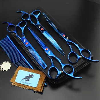 

Professional Pet Scissors Pet Grooming Scissors Set 7.0 inch Straight Curved Thinning Cat Dog Hair Cutting Shears Add Comb Bag