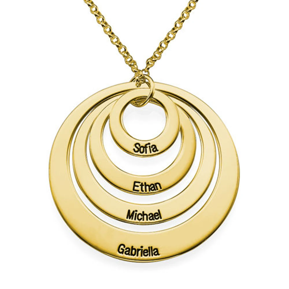 RIR серебряный цвет пользовательское семейное имя круглый кулон ожерелье s четыре открытые круги ожерелье с гравировкой из нержавеющей стали
