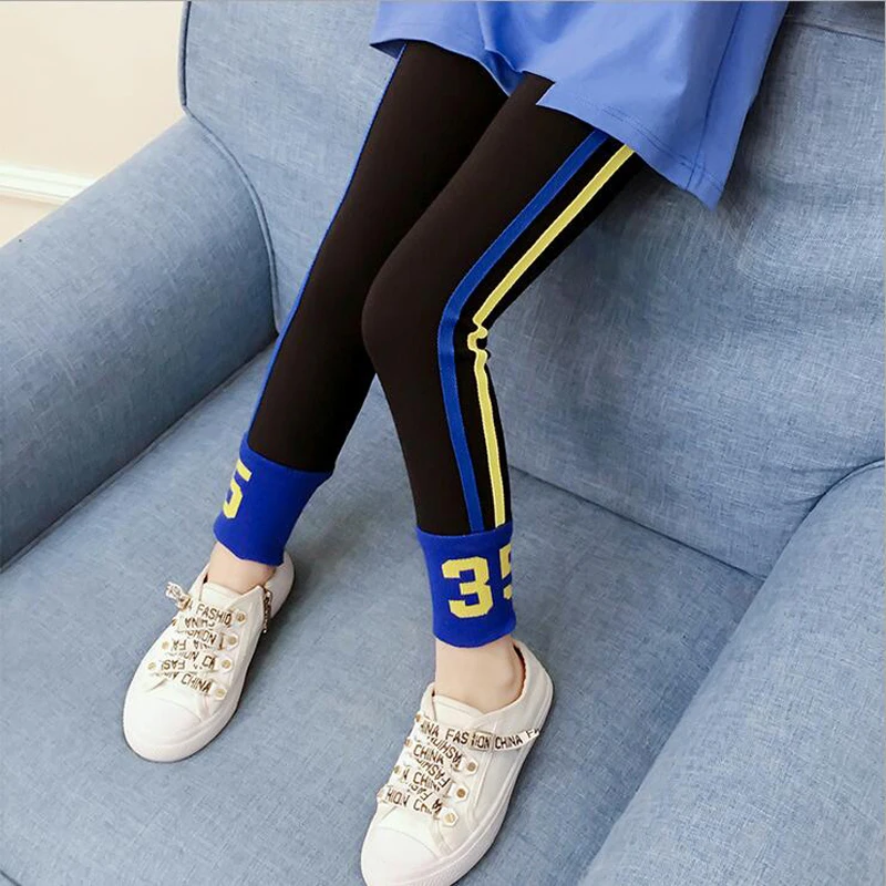 

Spring Summer Girls Leggings Vertical Strips Pattern Leggings Sports Style Outside Wearing Children's Long Pants