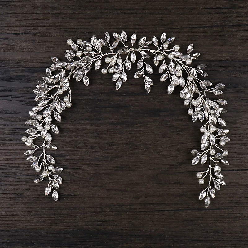 

Rhinestone Handmade Bridal Silver Crystal Headbands Wedding Hair Accessories For Women Pearl Hairbands Headdress