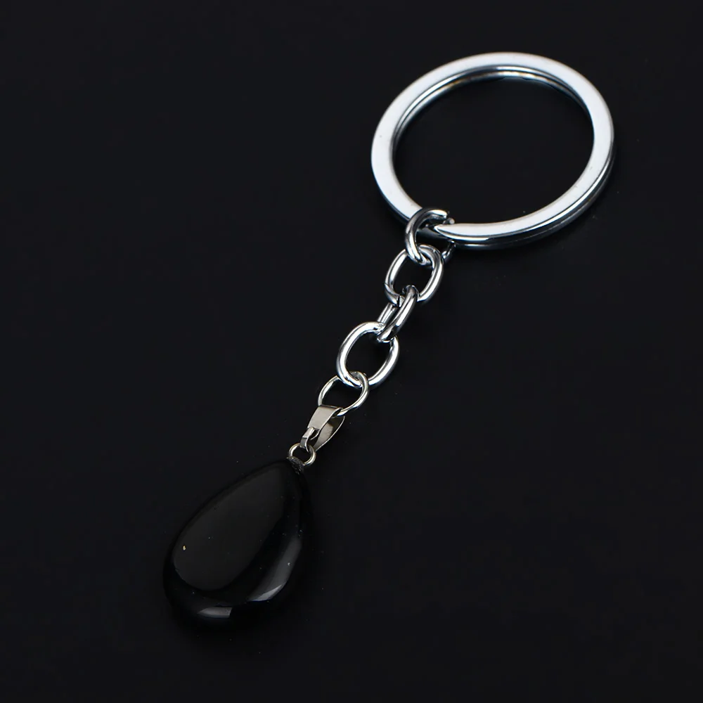 12PC/Lot Fashion Black Quartz Natural Stone Water Drop Keychain Keyring