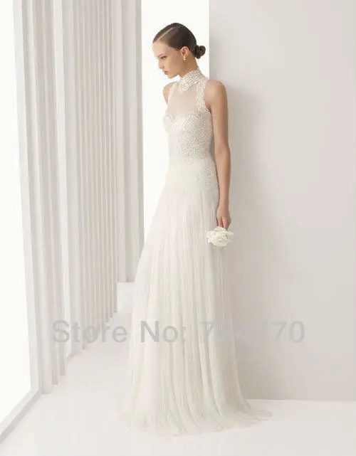 Sexy Grace Charming high-necked Lace Wedding dress Bridal gown With Back button | Свадьбы и торжества