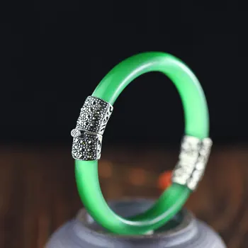 

Hot Sale National Style Real Siver Pink Crystal Bangle S925 Thai Silver Bracelet Classic Silver Beautiful Bracelets