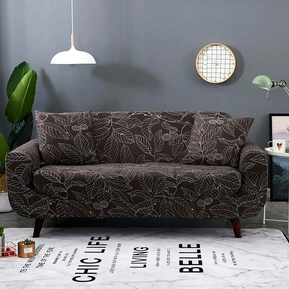 Dark Green Pastoral Leaves Print Sofa Covers Slipcover Stretch Elastic Spandex/Polyester Chair Loveseat L Shape Sectional - Цвет: 20185550