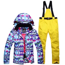 Зимний лыжный костюм женский бренд высококачественный лыжный жакет и брюки зимний теплый водонепроницаемый ветрозащитный лыжный и Сноуборд костюм S.M.L