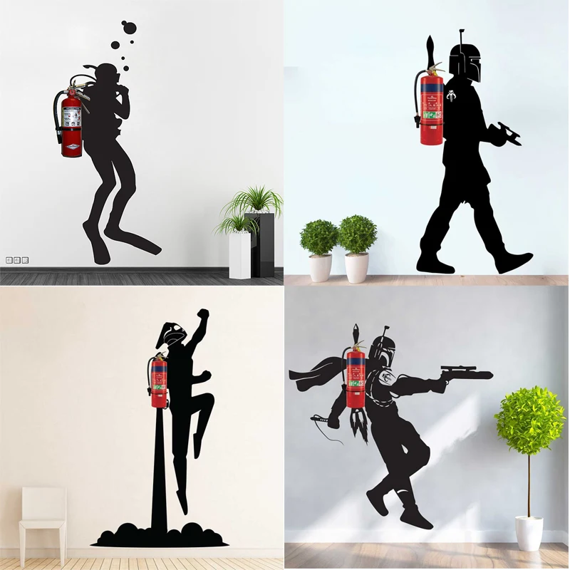Fire Extinguisher Wall Decal Skuba Spaceman Astronaut Rocketeer Jetpack Vinyl Sticker Home Room