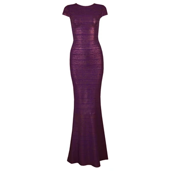 

Top Quality Sexy O Neck Purple Maxi Long Bandage Dress 2019 Celebrity Designer Fashion Dress Vestido