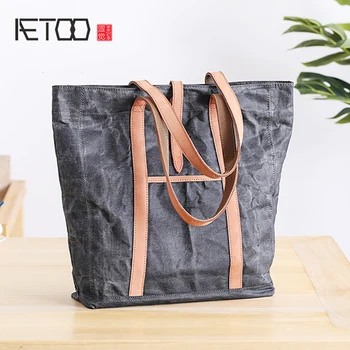 

AETOO Single Shoulder bag male casual canvas handbag oil wax waterproof large capacity male and female general handbag