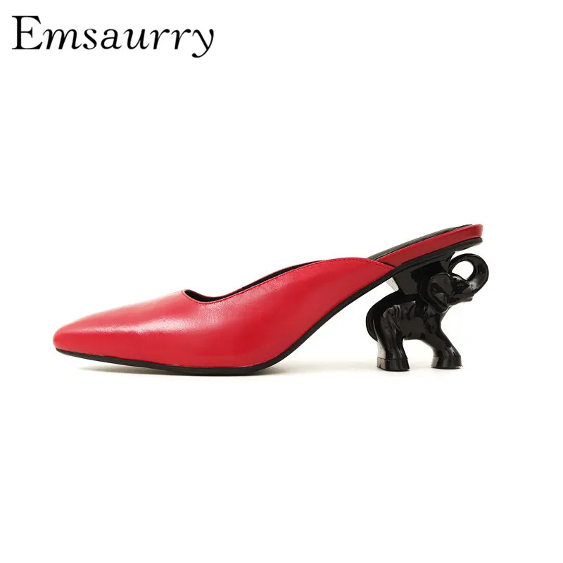 

Fashion 2018 Slides Women Summer New Arrival Round Cover Toe Lazyman Mules Novelty Elephant Heel Slippers