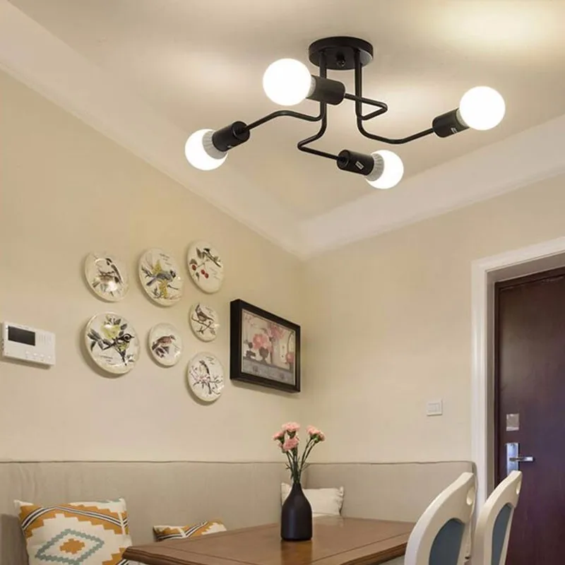 

Simple Ceiling Lights For Home Lighting Luminaire Multiple Rod Wrought Iron Ceiling Lamp E27 Bulb Living Room(No Bulb)