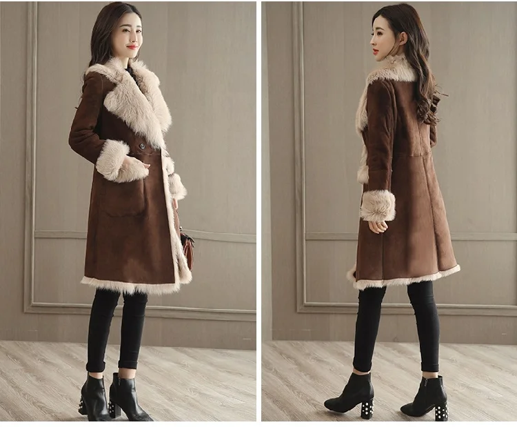 Женские свободные пальто с отложным воротником, зимние теплые утолщенные пальто и куртки средней длины из овчины, замшевые толстые пальто G741
