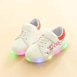 Цветок Детские теннисные весна/осень модные детские кроссовки для отдыха светодиодный освещенные для маленьких девочек обувь прекрасный
