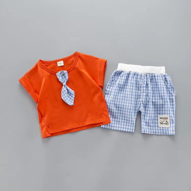 Комплект летней одежды с галстуком для маленьких мальчиков, новинка года, Милая футболка и клетчатые шорты Одежда для детей рубашка с короткими рукавами костюм для мальчиков - Цвет: Redno shoes hat