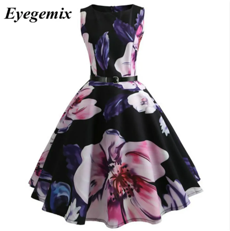 

Summer Dresses 2018 Womens Casual Dress Floral Retro Vintage 50s 60s Robe Rockabilly Swing Pinup Vestidos Party Dresses
