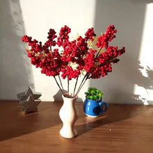 

LIN MAN Christmas Red Artificial Berry branch small bacca fruit berries fake plants for new house home table Decoration fleur