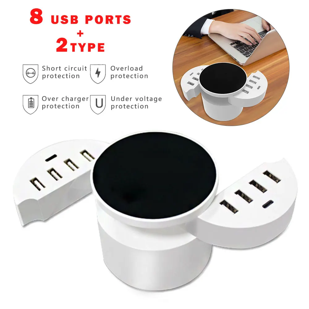 

KISSCASE Universal Foldable Charger 8 USB+2 Type C Phone Charger EU US UK Plug For iPhone 7 8 For Samsung A50 S8 Fast Charging