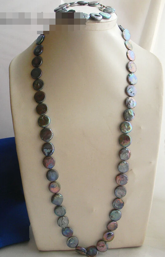 

free shipping 07625 Black freshwater pearl Necklace Bracelet Set hot