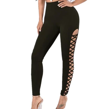 

Autumn Casual Women Side Lace up Pencil Pant Sexy Cross Bandage Trousers Skinny High Quality Pants Plus Size