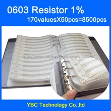 Free shipping 0603 SMD Resistor Sample Book 1% Tolerance 170valuesx50pcs=8500pcs Resistor Kit 0R~10M