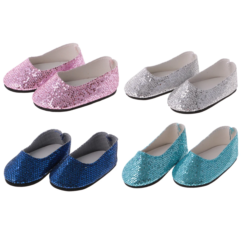 Pack of 4 Pairs Adorable Sequins Flat Shoes for 14''   Wellie Wisher Dolls Dress Up ACCS