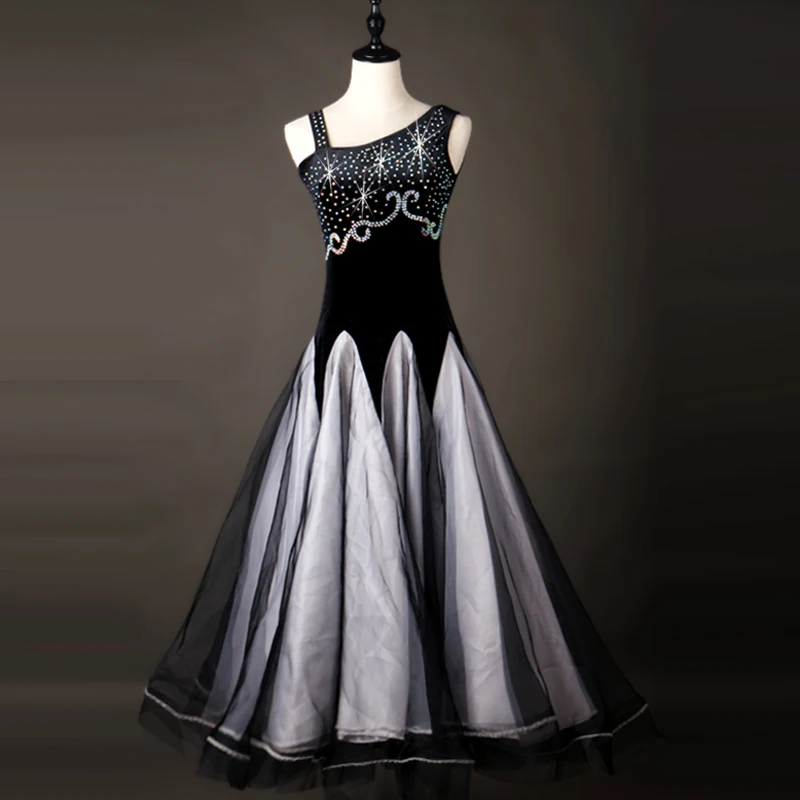 Черные платья для конкурса бальных танцев на заказ женская бальная танцевальная юбка современное платье для фламенко вальса