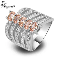 lingmei Wholesale Cocktail Oval Cut Morganite AAA Silver Ring Size 6 7 8 9 Romantic Style Jewelry For Women Men Free Shipping