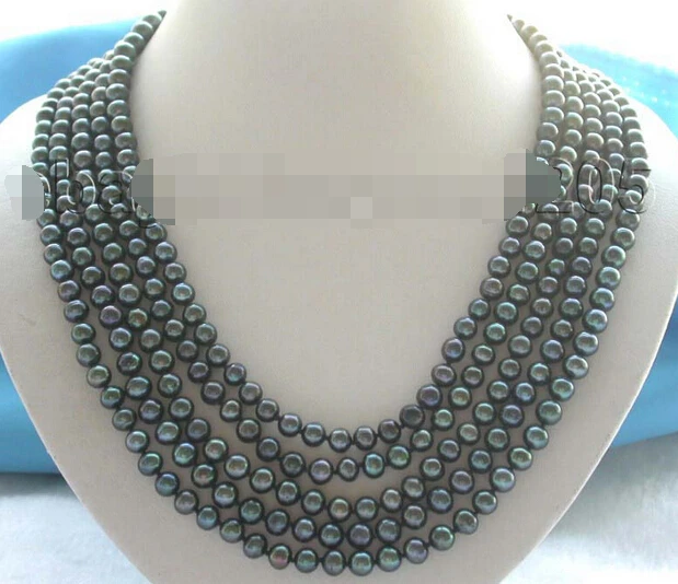 

0001329 100" luster Genuine Natural 7mm black Round Pearl Necklace
