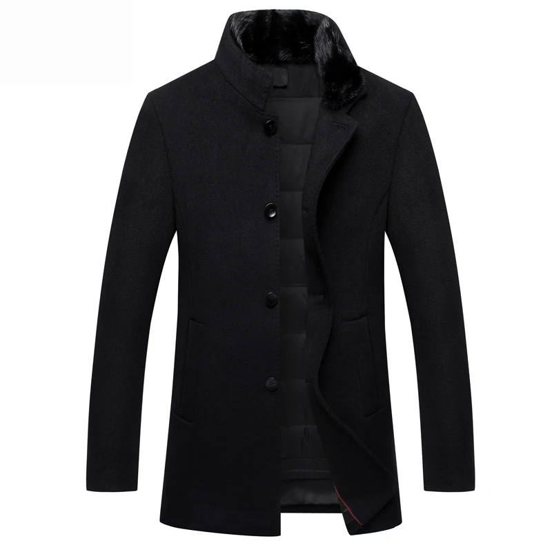 Повседневный воротник из натурального меха Manteau Homme высококачественное пуховое шерстяное пальто для мужчин