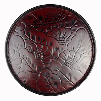 

Japanese manufacturers selling flowers carved round tea fruit tea cup tray Hotel plate wooden plate