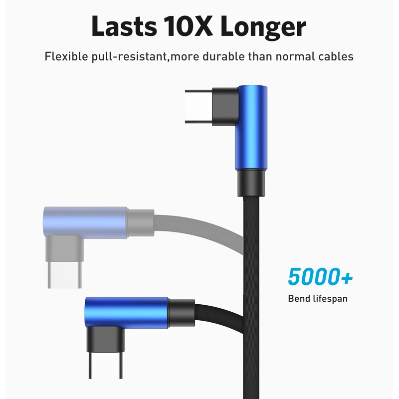 USLION 90 grado tipo-C USB-C Cable en forma de L de carga rápida Cable de datos cargador para Samsung S8 S9 más Xiaomi mi5 mi6 Huawei P10 P9