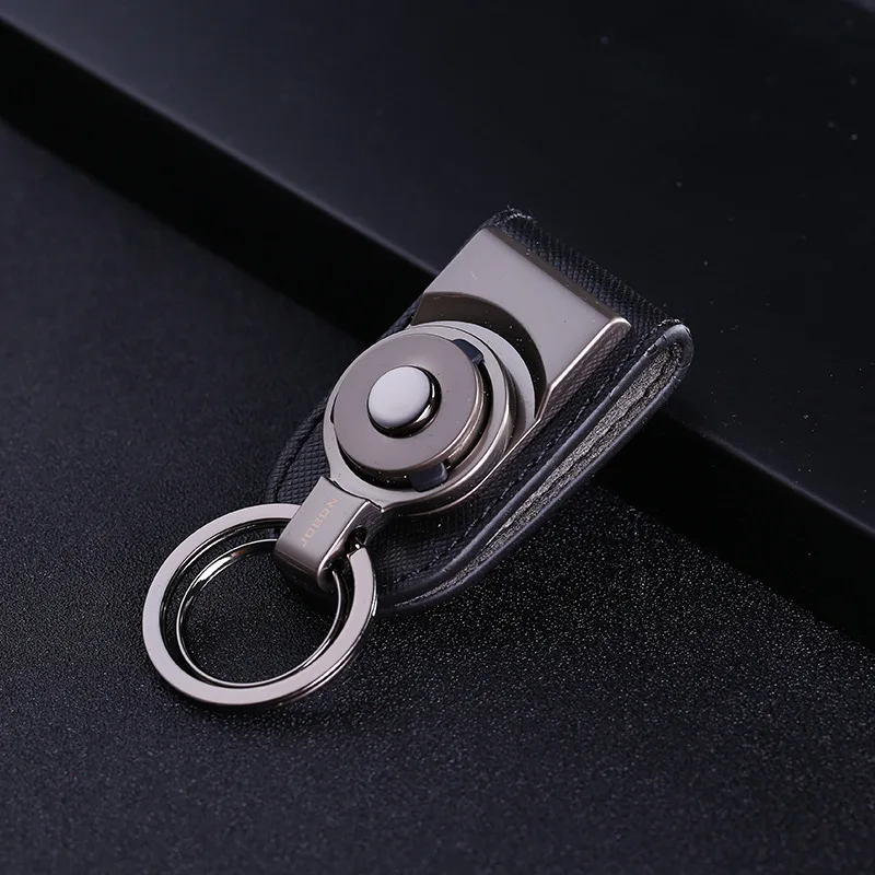 detachable hanging keychain key ring clip on belt genuine leather key ...