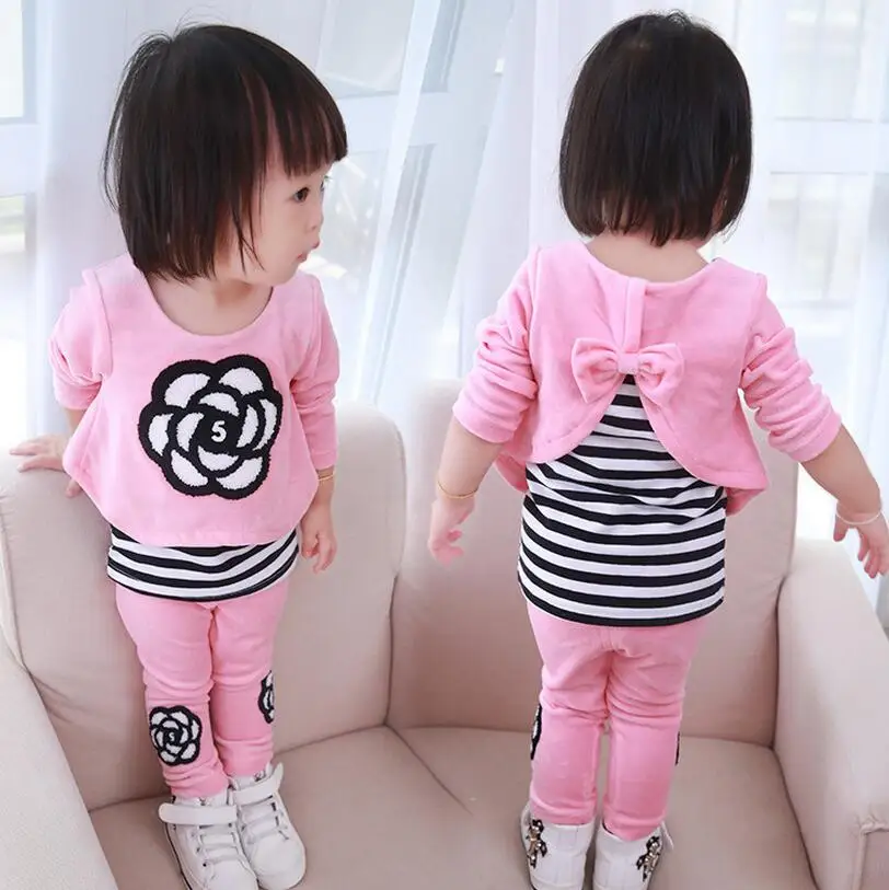 

Autumn Children Girl Clothing Set Fake Two-piece Coat Baby Girls Sports Suit Disfraz Infantil Floral New Year Costume For Kids