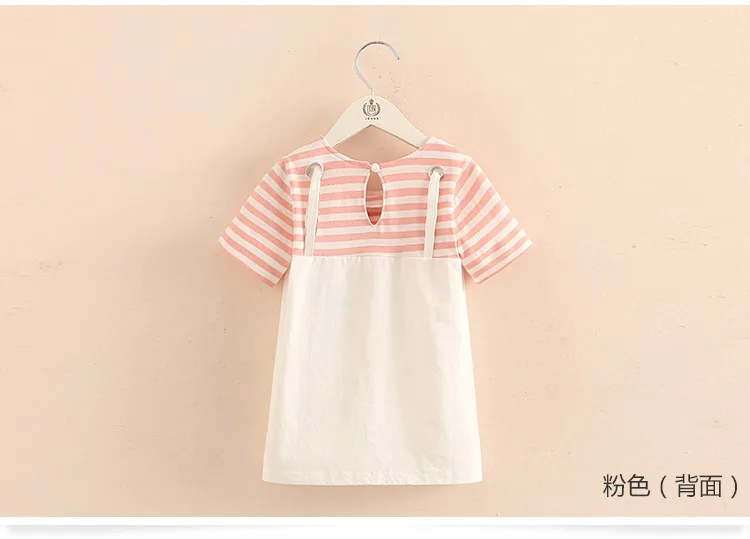 2018 Summer Little Kids Children Short Sleeve Striped Fake Two Pcs Suspenders Dresses For Girls of 2 4 6 8 10 12 Years old (5)
