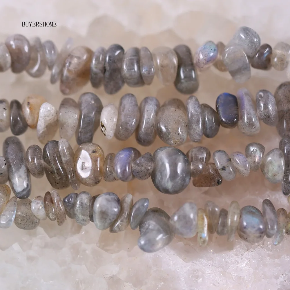 

Free Shipping New without tags Fashion Jewelry 5-8MM Natural Gray Labradorite Chip Beads String 35" RS015