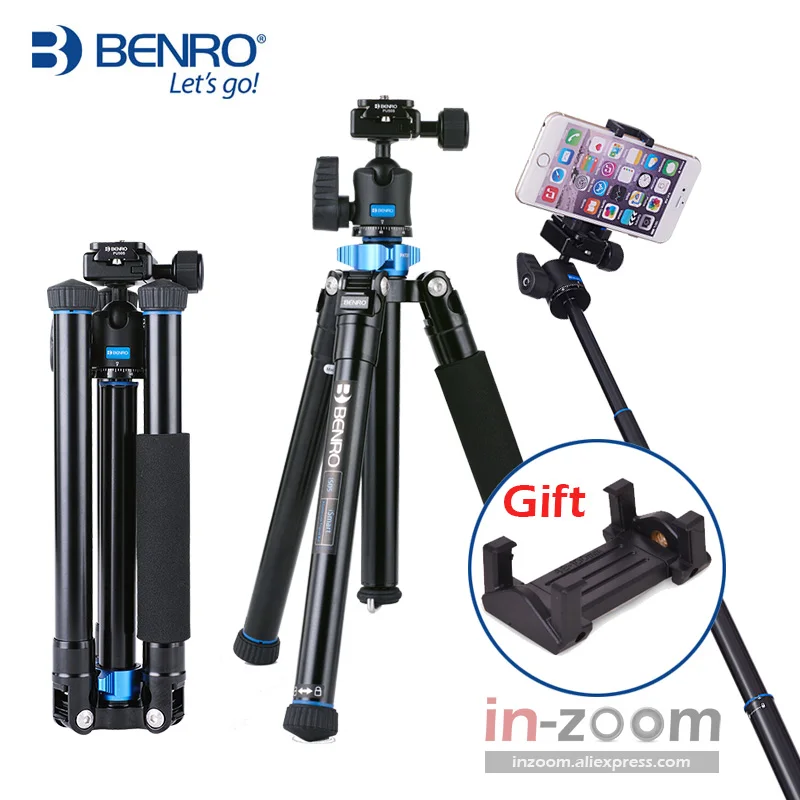 Liga de Alumínio Monopé para Smartphones Benro Tripé Coluna Central Pode Ser Selfie Vara Câmeras Mirrorless Estoque Ultramarino Is05 Kit