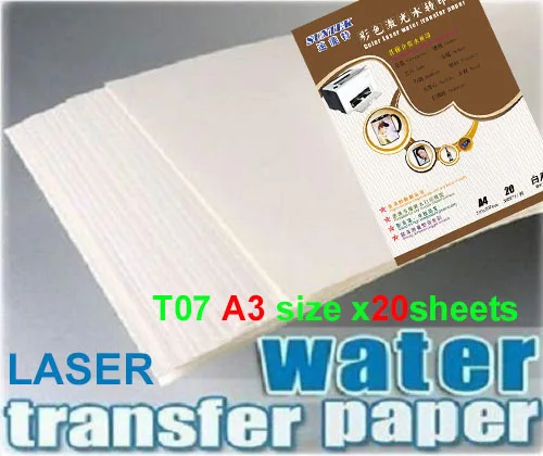 T07 A3 белый лазерный Papel трансферная бумага x20pcs водной горкой этикета бумаги Camisetas перемещение воды Papier трансферт керамические таблички