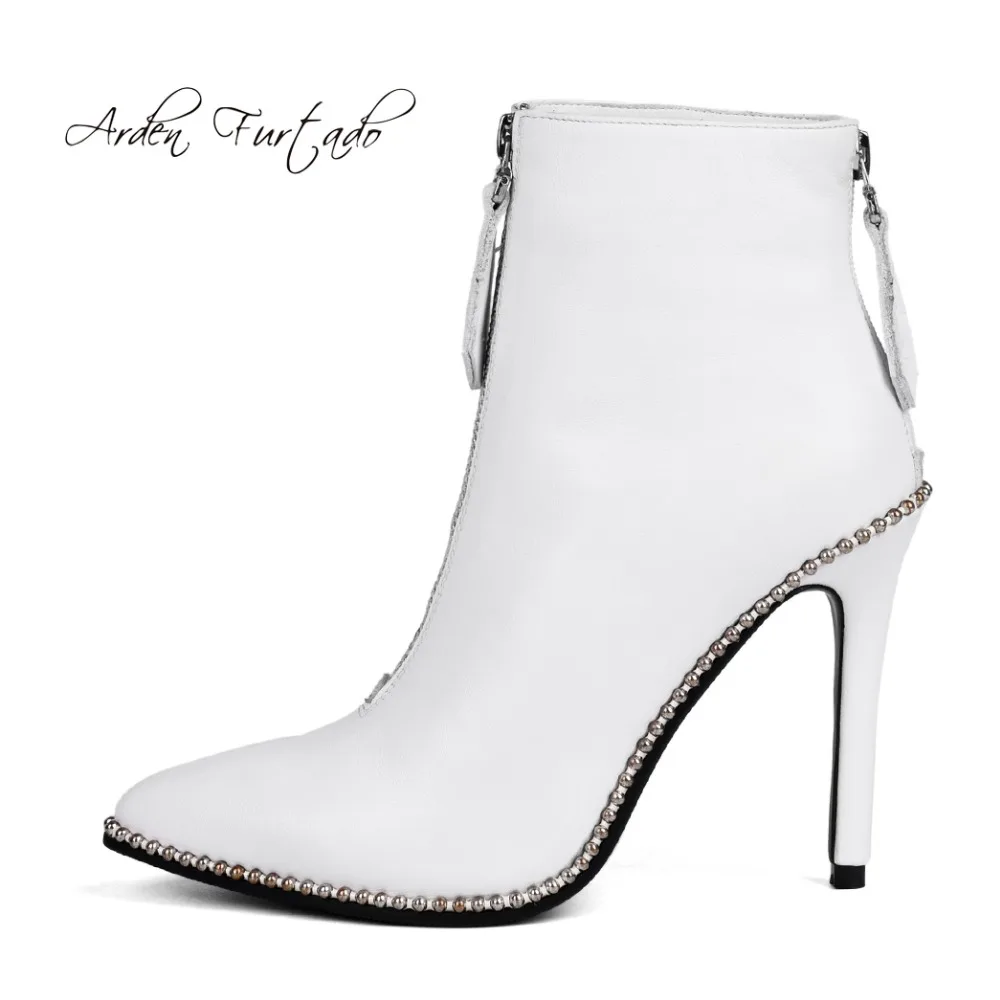

Arden Furtado spring autumn back zipper pointed toe genuine lether rivets fashion ankle boots shoes woman stilettos heels 10cm
