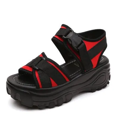 Г., женские сандалии, шлепанцы летние кроссовки Женская обувь на танкетке на платформе повседневные пляжные шлепанцы на высоком каблуке, Sandalia Mujer - Цвет: Красный