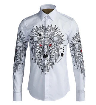 

HOT!! New Brand Luxury Men shirts Long Sleeve Chemise Homme Fashion Mens Casual shirts lion printing shirts M-L-XL-2XL-3XL-4XL