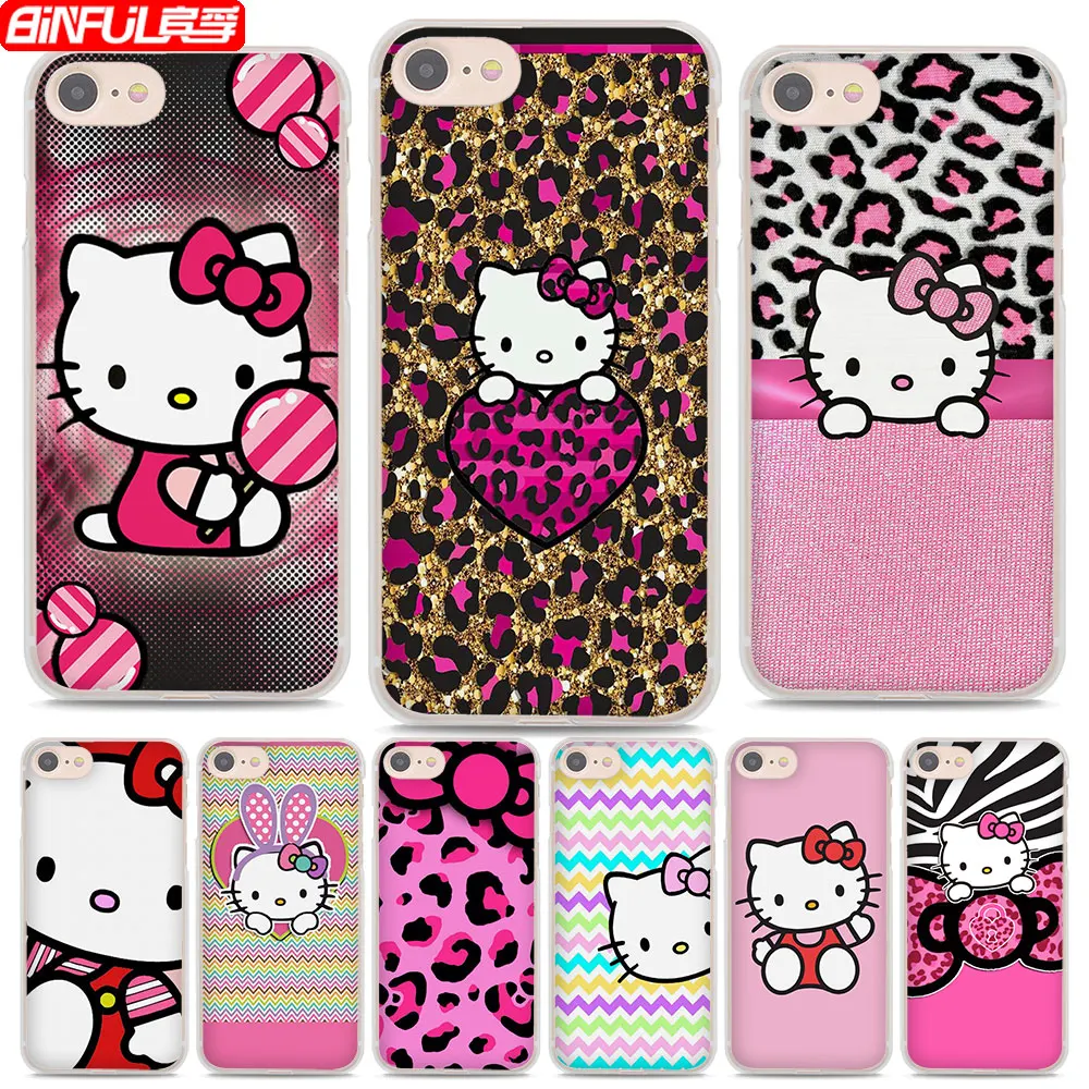 BiNFUL Hot Sale Pink Hello kitty cat style hard clear Phone Cases Cover