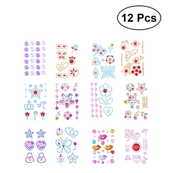 

NICEXMAS 12 Sheets of Stick on Gems Stickers Self-adhesive Glitter Craft Crystal Rhinestone Sticker (Random Patterns)