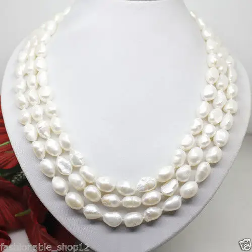 

ddh001489 natural 7-8mm white pearl long necklace big baroque beads 100 inches