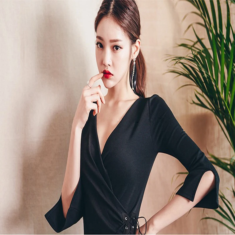 Vestido elegante y sexy para mujer, con cuello en V, ceñido a la cadera, vestido irregular de una pieza para mujer - 4